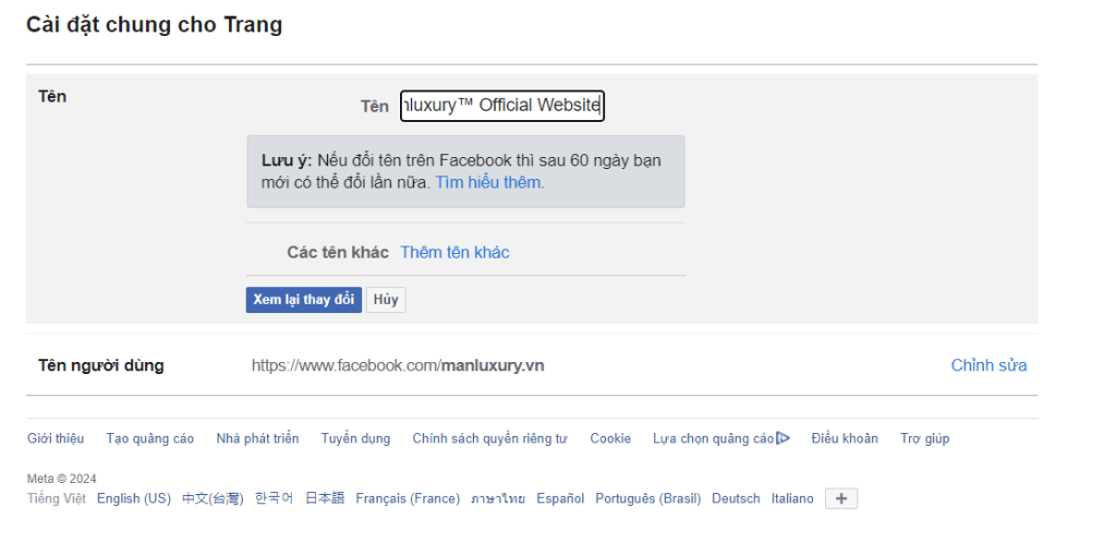 Tên Page mới